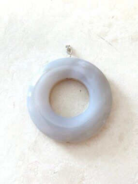 Genuine Agate Donut Minimalist Pendant, Large Translucent Gemstone Pendant